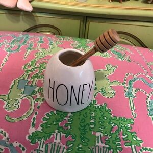 Rae Dunn Ceramic Honey Jar with Wooden Dipper